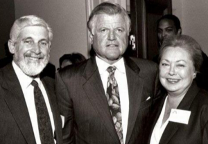 Dr. Merv Silverman, Senator Edward M. Kennedy, and Dr. Mathilde Krim in 1991 at the opening of amfAR’s original Public Policy office in Washngton, DC.