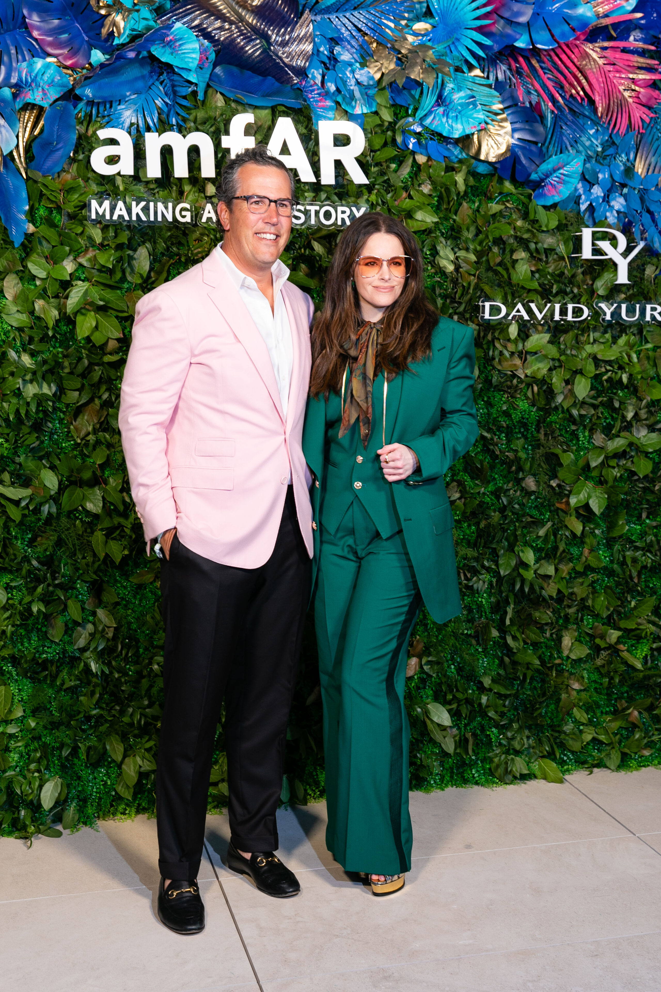 amfAR Board Co-Chair T. Ryan Greenawalt and Emily Hampshire