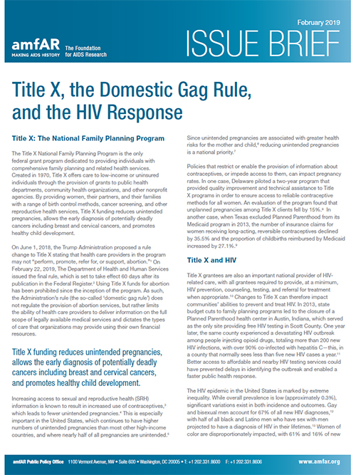 Title X, the Domestic Gag Rule, and the HIV Response