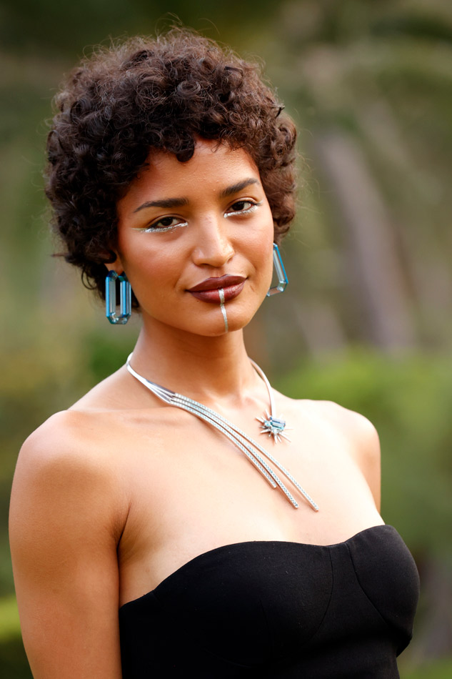 Indya Moore wearing necklace from Presenting Sponsor FTX, donated for auction (Photo by Kevin Tachman)