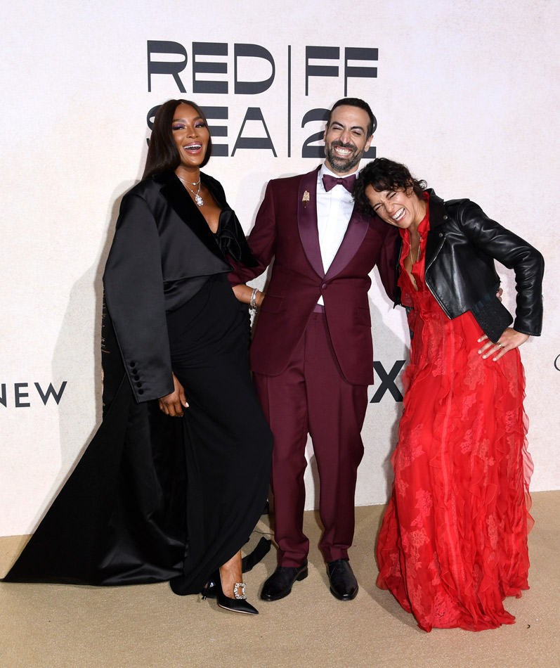 Naomi Campbell and Event Chair Michelle Rodriguez with Mohammed Al-Turki of Presenting Sponsor, Red Sea Film Festival (Photo by Getty Images)