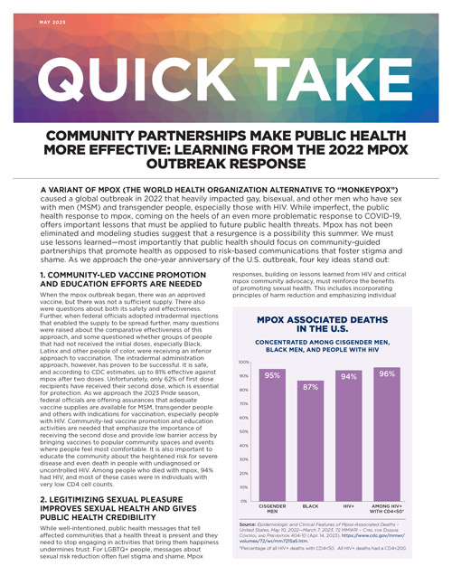 Quick Take: Community Partnerships Make Public Health More Effective: Learning From The 2022 MPOX Outbreak Response