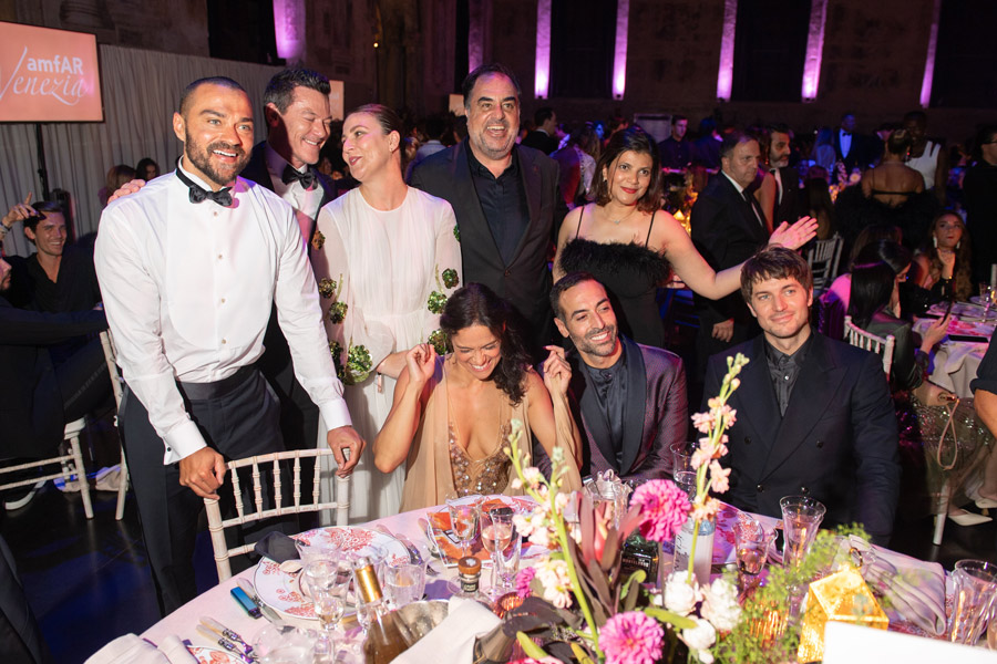 Left to right (back row): Jesse Williams, Luke Evans, and guests; (front row) Michelle Rodriguez, Mohammed Al-Turki, and Lucas Bravo