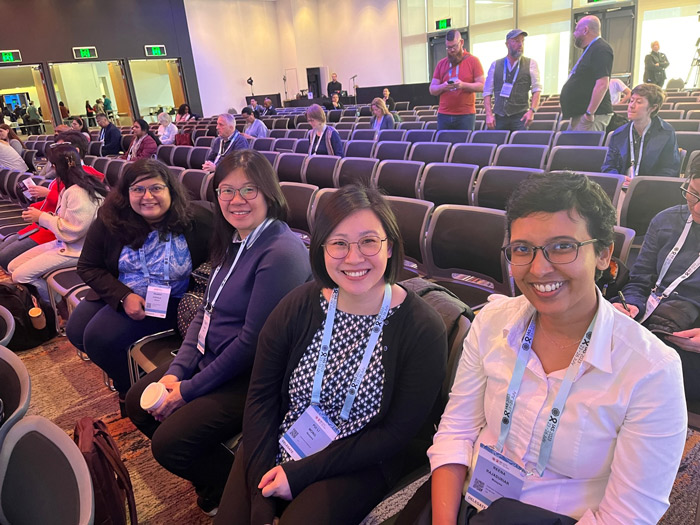 Presenting at IAS 2023, three CHIMERA D43 Fellows based in Malaysia—(left to right) Dr. Anjanna Kukreja, Dr. Meng Li Chong, and Dr. Pui Li Wong—pose with their mentor, Dr. Reena Rajasuriar, of the University of Malaya, Malaysia (far right).