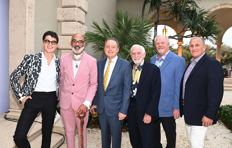 Left to right: amfAR Trustees Laurence Milstein and Phill Wilson, event chair James Cohen, amfAR Trustee Dr. Mervyn Silverman, Richard Baxter, and amfAR Trustee Glen Isaacson