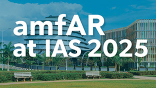 An image announcing amfAR will be present at IAS 2025
