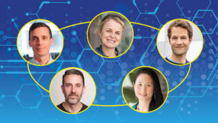 HIV researchers Nadia Roan, PhD, and Melanie Ott, MD, PhD, of the Gladstone Institutes; Brad Jones, PhD, of Weill Cornell Medicine; and Jeffrey Johnson, PhD, of the Icahn School of Medicine at Mount Sinai, as well as pioneer in biomedical artificial intelligence (AI) and machine learning Fabian Theis, PhD, of Helmholtz Munich.