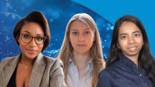amfAR's new Mathilde Krim fellows are Ebony Gary, PhD; Delphine Depierreux, PhD; and Shalini Singh, PhD