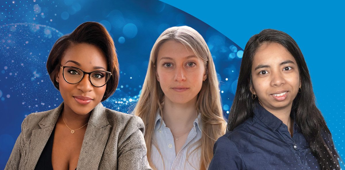 amfAR's new Mathilde Krim fellows are Ebony Gary, PhD; Delphine Depierreux, PhD; and Shalini Singh, PhD