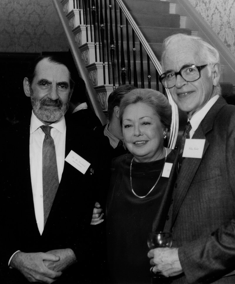 Dr. Joseph Sonnabend, Dr. Mathilde Krim, and amfAR founding board member Harley Hackett, left to right