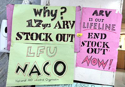 Members of the Delhi Network of Positive People protesting at India's NACO office
