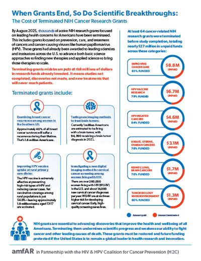Infographic on how terminated NIH research grants threaten breakthroughs in cancer and HPV science