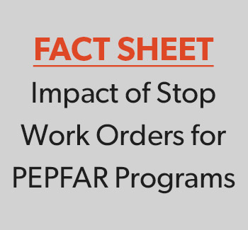Cover of amfAR's fact sheet on the Trump administration's suspension of PEPFAR HIV services