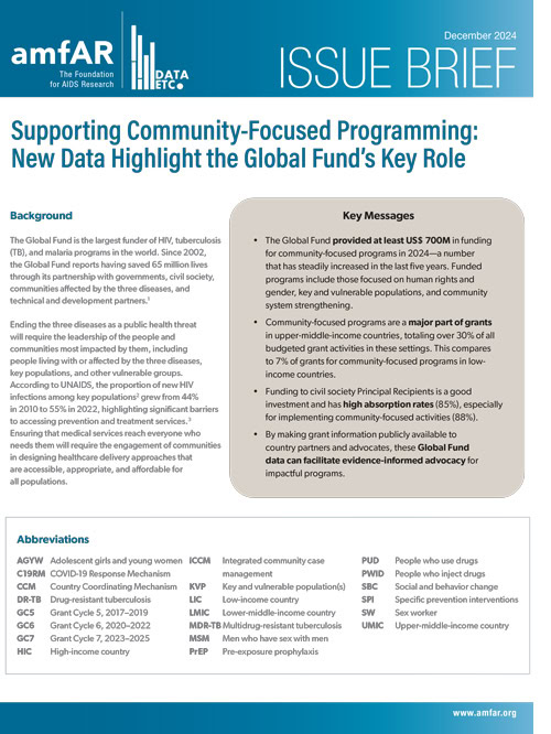 Infographic on Global Fund grants supporting community-focused HIV, TB, and malaria programs