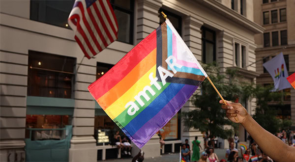 amfAR flag graphic marking Pride and the foundation's support for the LGBTQ+ community