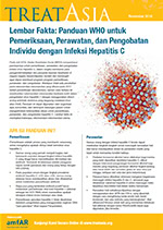 Indonesian-language cover of amfAR's fact sheet on WHO hepatitis C treatment guidelines
