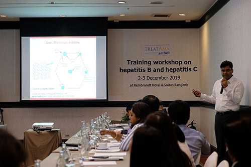 Training session photo on hepatitis C and HIV treatment access in Asia