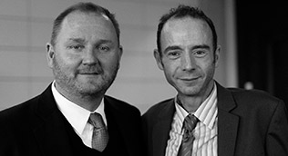 amfAR CEO Kevin Robert Frost with Timothy Ray Brown, the Berlin patient, at a New York symposium