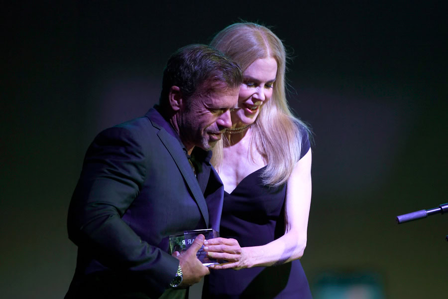 Nicole Kidman presents amfAR Award of Inspiration to Taylor Sheridan