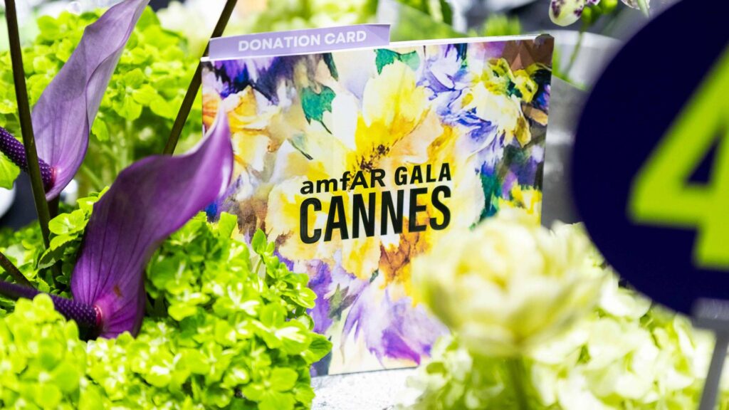 donation card table decor featured at amfAR Cannes 2026